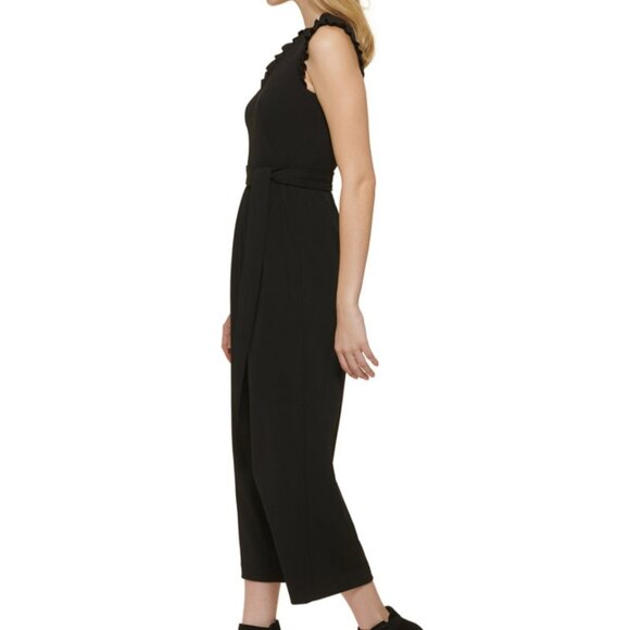 Calvin Klein Women's Ruffle-Trimmed Black Cocktail Jumpsuit Size 12 - Picture 6 of 8
